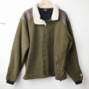 Kuhl Alpenwurx Jacket Mens XL Olive Green Fleece Full Zip Sherpa Collar Gorpcore